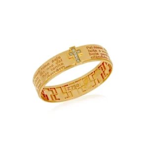 Anel Pai Nosso de Ouro Amarelo 18k com Zircônias Brancas