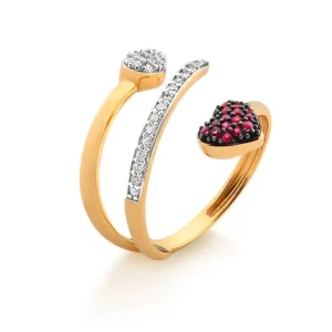 Anel Composição Gota e Coração de Ouro Amarelo 18k