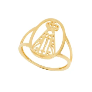 Anel Nossa Senhora Aparecida Vazado de Ouro Amarelo 18k
