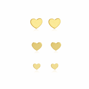Conjunto de 3 Brincos Infantis de Coração de Ouro Amarelo 18K