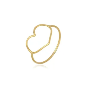 Anel Coração Vazado de Ouro Amarelo 18k