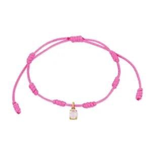 Pulseira 7 Nós Rosa com Pingente de Gota de Ouro Amarelo 18k