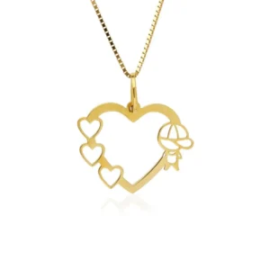 Pingente 3 Corações Menino de Ouro Amarelo 18k