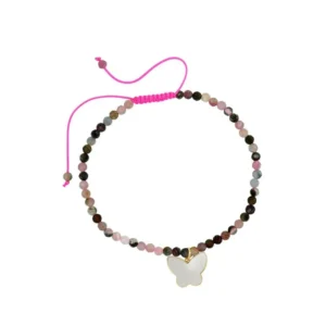 Pulseira Shambala Borboleta de Ouro Amarelo 18k e Turmalina