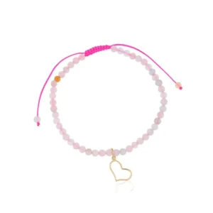 Pulseira Shambala Coração de Ouro Amarelo 18k e Morganita
