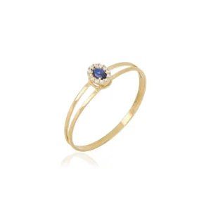 Anel Oval P de Ouro Amarelo 18k com Zircônias Azul e Brancas