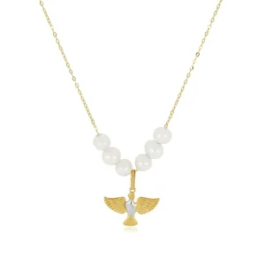 Colar Divino Espírito Santo de Ouro Amarelo 18k com Pérolas
