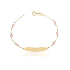 Pulseira Infantil de Ouro Amarelo 18k com Zircônia Rosa